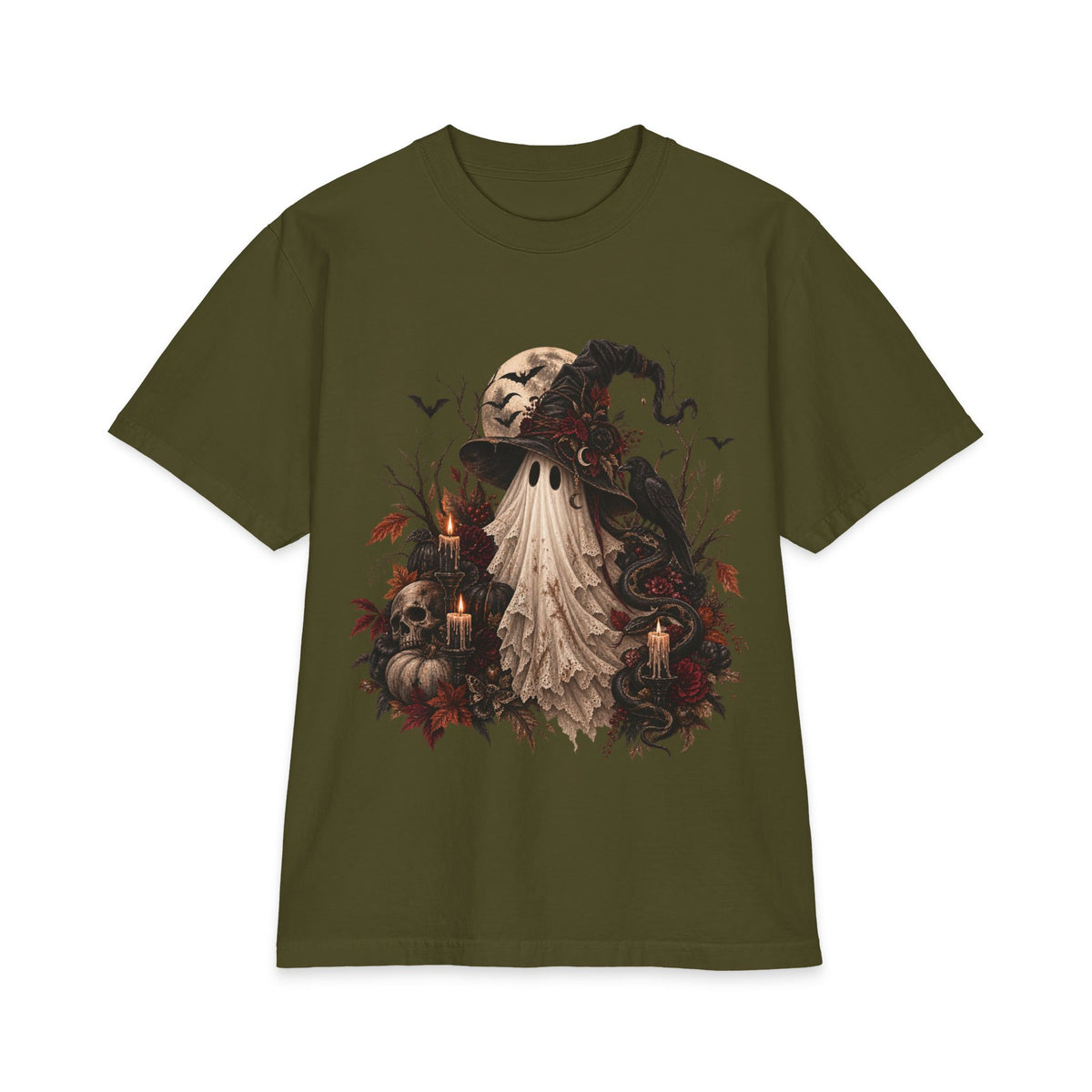 Vintage Ghost Halloween T-Shirt — Spooky Candlelit Autumn Design