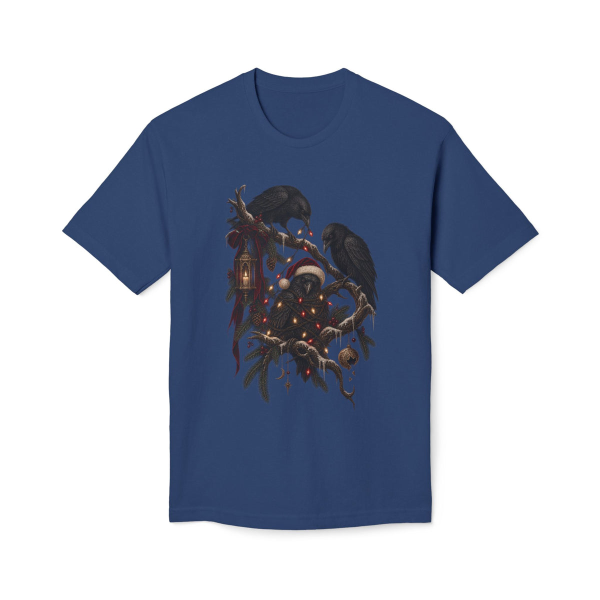 Christmas Crow T-Shirt — Festive Raven with Ornaments & Lights