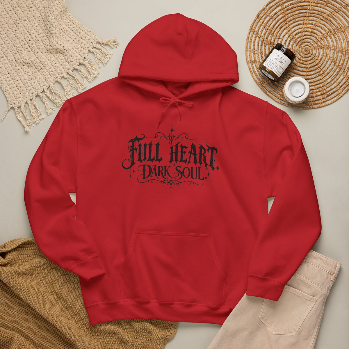 Dark Soul 'Full Heart' Hoodie — Gothic Script Graphic Sweatshirt