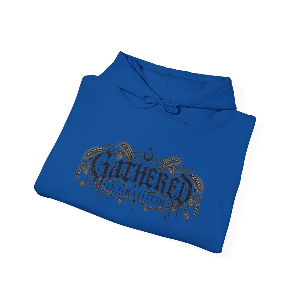 Gathered in Gratitude Hoodie — Gothic Winged Script Pullover