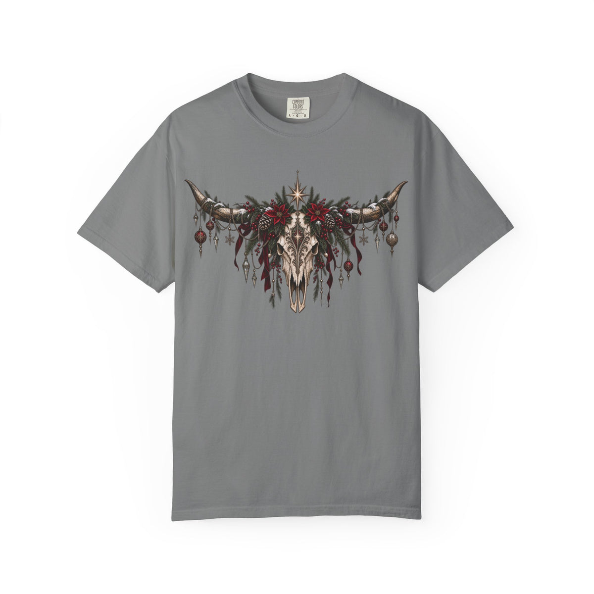 Western Skull Christmas T-Shirt — Boho Longhorn Design