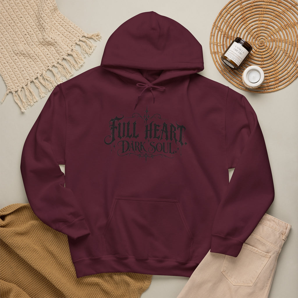 Dark Soul 'Full Heart' Hoodie — Gothic Script Graphic Sweatshirt