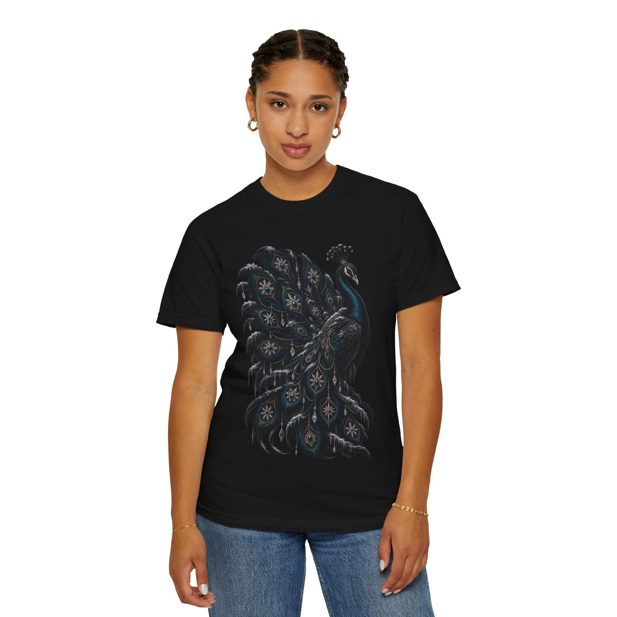 Peacock Graphic T-Shirt — Elegant Vintage Peacock Feather Illustration