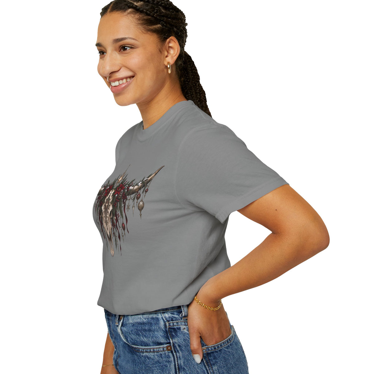 Western Skull Christmas T-Shirt — Boho Longhorn Design