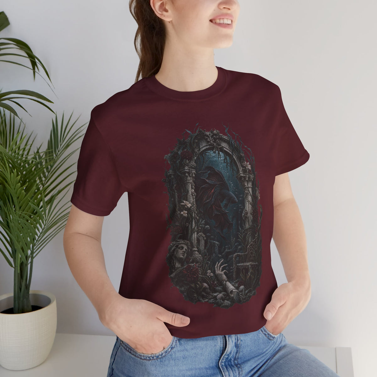 Gothic Fish T-Shirt — Underwater Ruins & Broken Statue