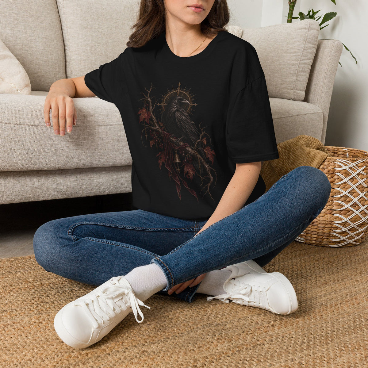 Gothic Raven Tee — Dark Crow with Thorny Halo Graphic Shirt