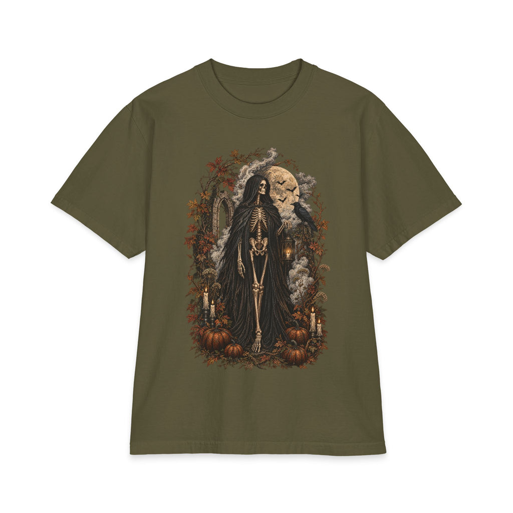 Grim Reaper Halloween T-Shirt — Gothic Pumpkin & Moon Tee