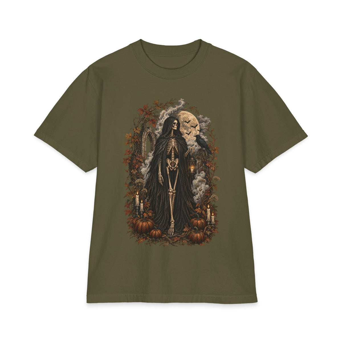 Grim Reaper Halloween T-Shirt — Gothic Pumpkin & Moon Tee