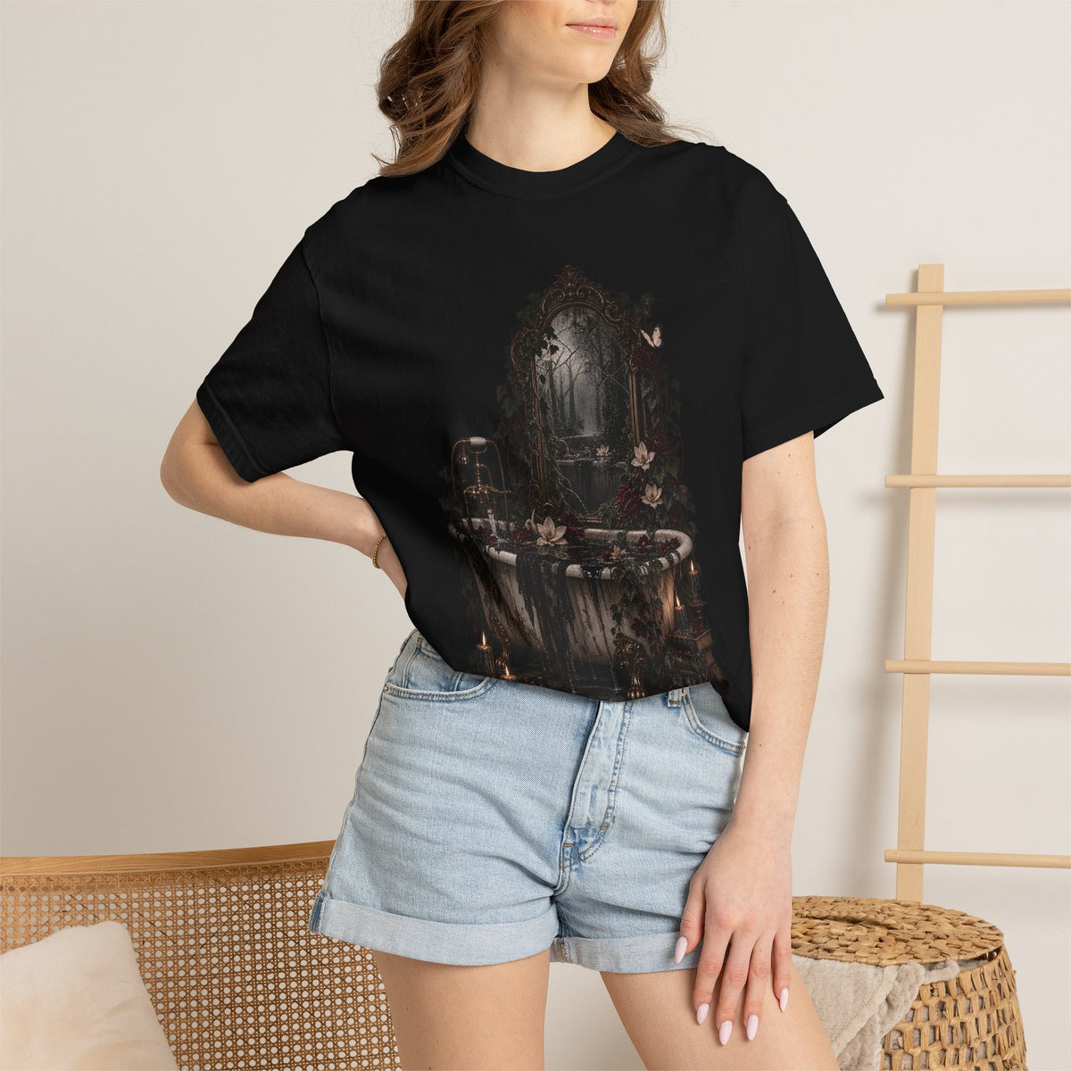 Gothic Bathtub Mirror T-Shirt — Dark Victorian Bathroom Art