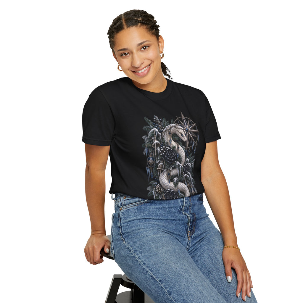 Christmas Serpent T-Shirt — Gothic Holiday Botanical Tee