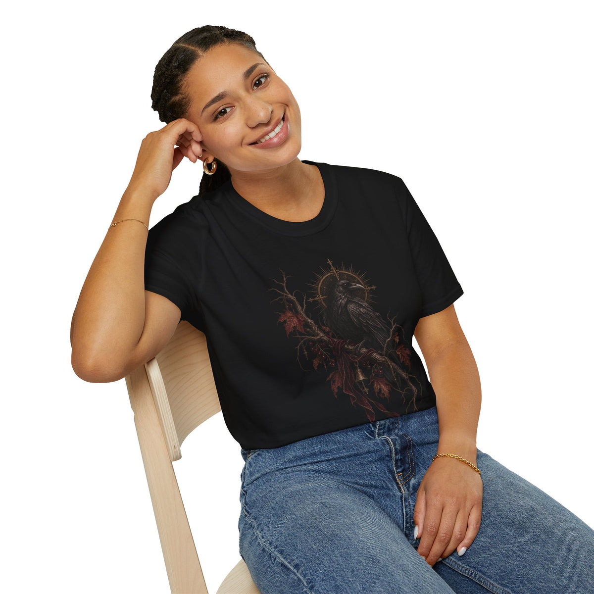 Gothic Raven Tee — Dark Crow with Thorny Halo Graphic Shirt