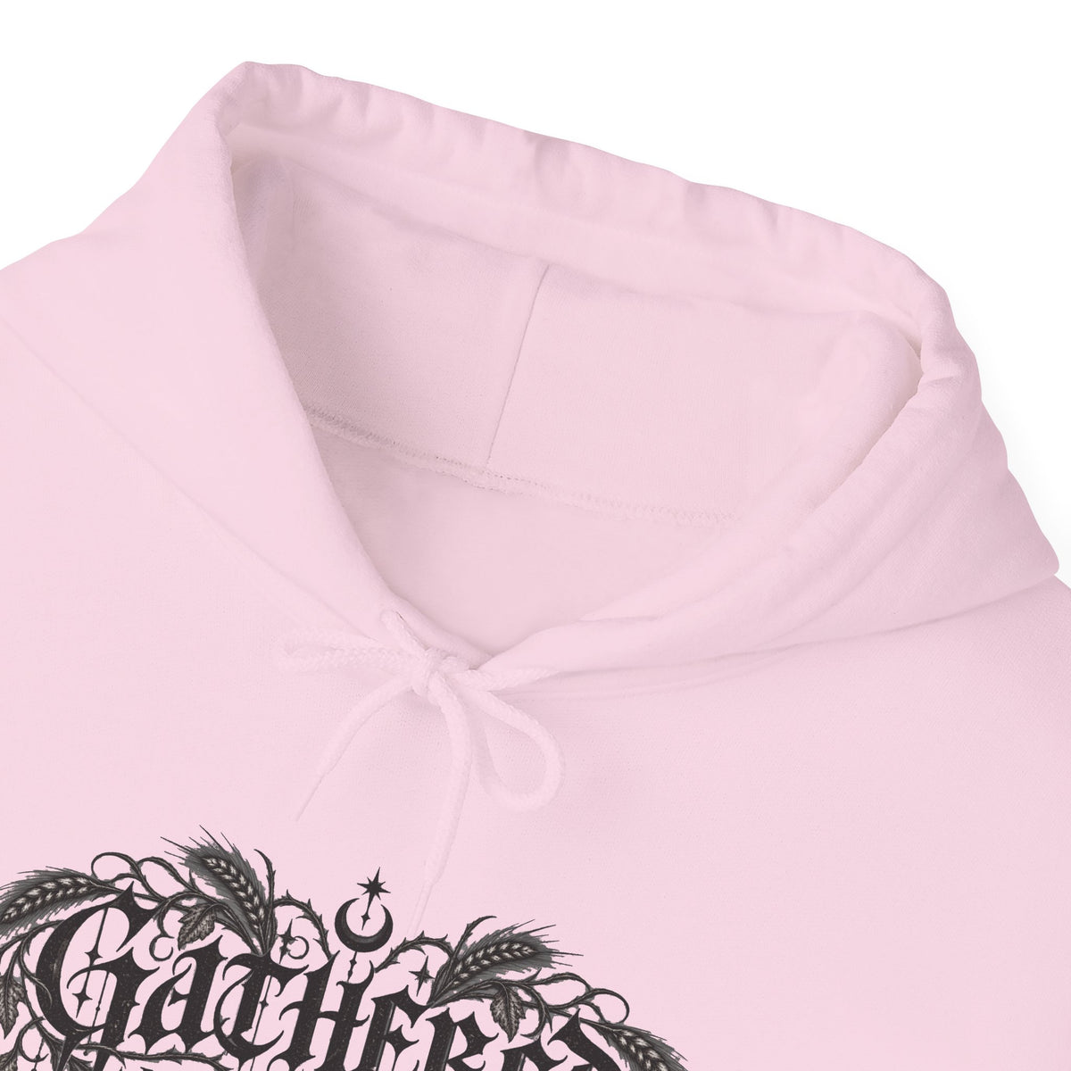 Gathered in Gratitude Hoodie — Gothic Winged Script Pullover