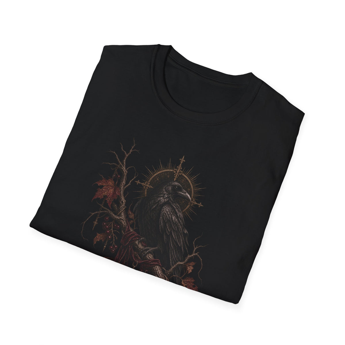 Gothic Raven Tee — Dark Crow with Thorny Halo Graphic Shirt