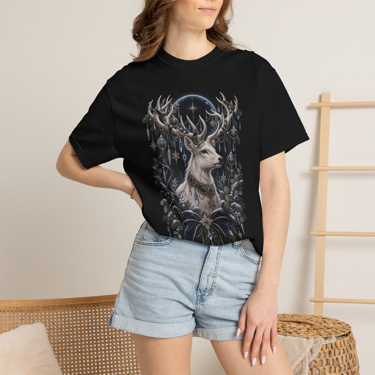 Mystic Stag Moon T-Shirt — Gothic Deer Forest Illustration