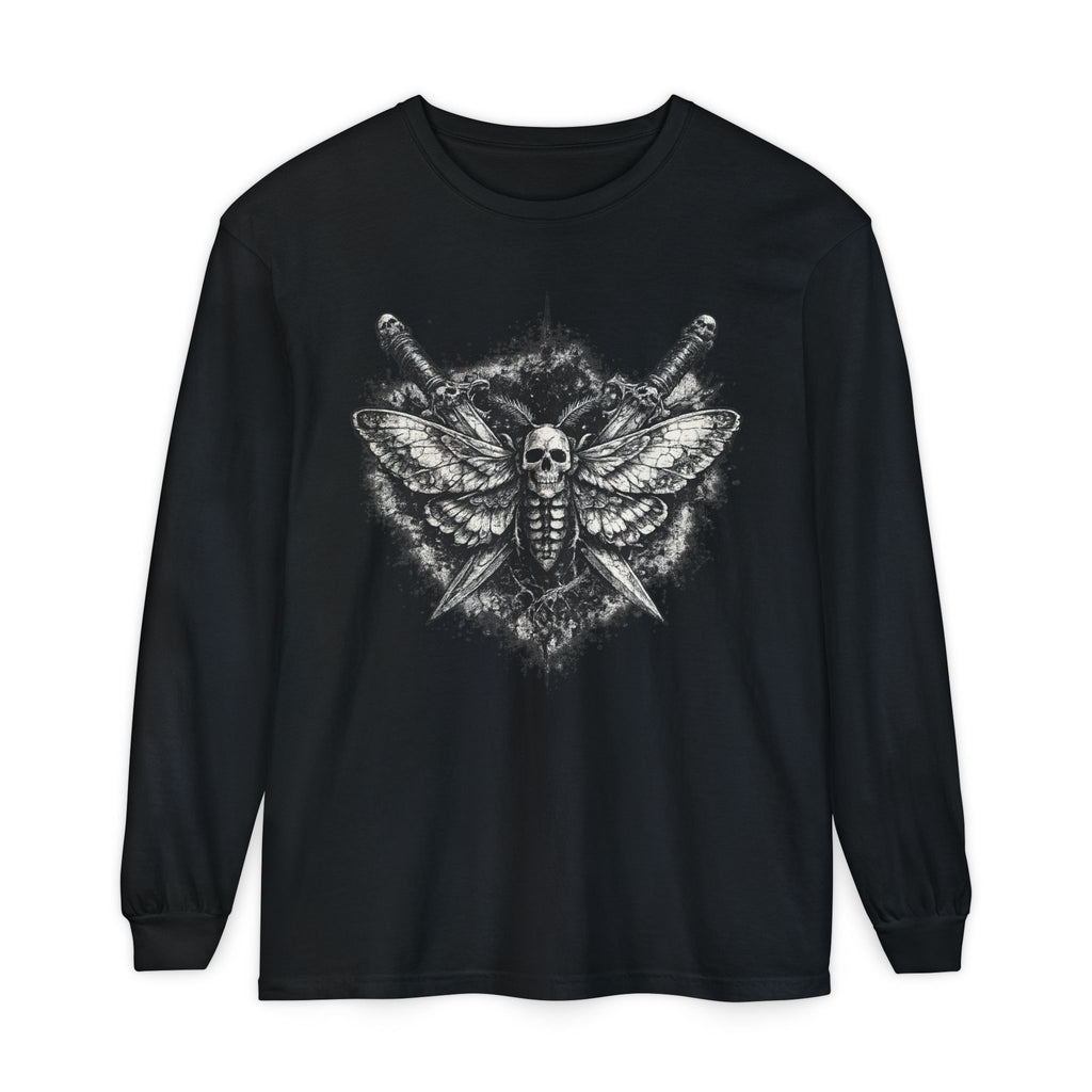 Skull Moth Long-Sleeve T-Shirt — Gothic Insect Illustration