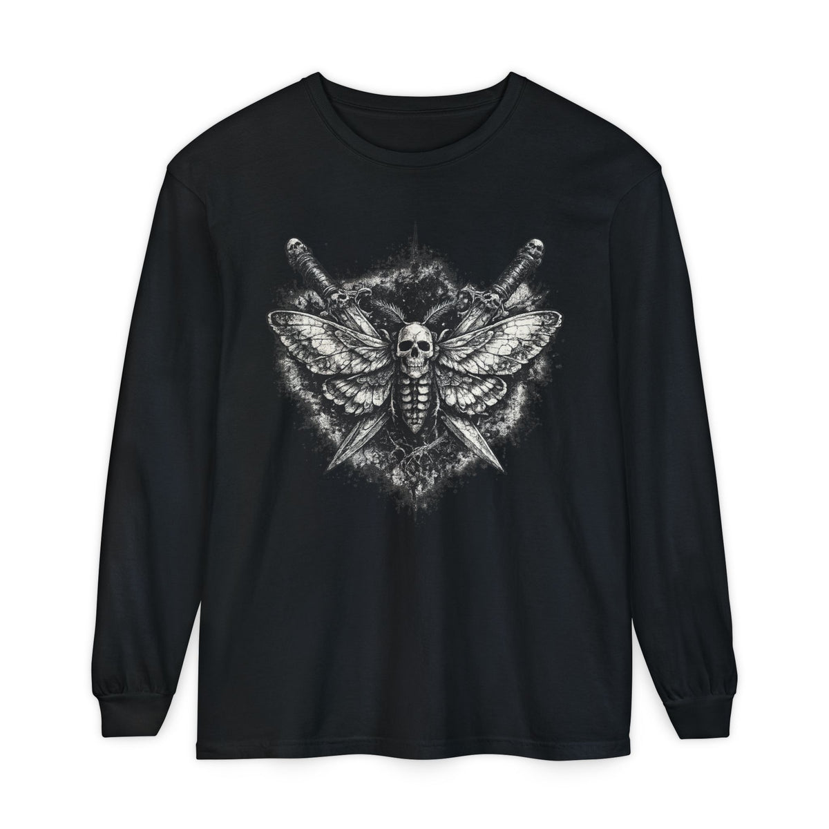 Skull Moth Long-Sleeve T-Shirt — Gothic Insect Illustration