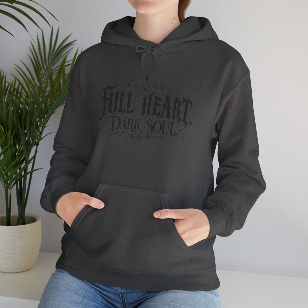 Dark Soul 'Full Heart' Hoodie — Gothic Script Graphic Sweatshirt
