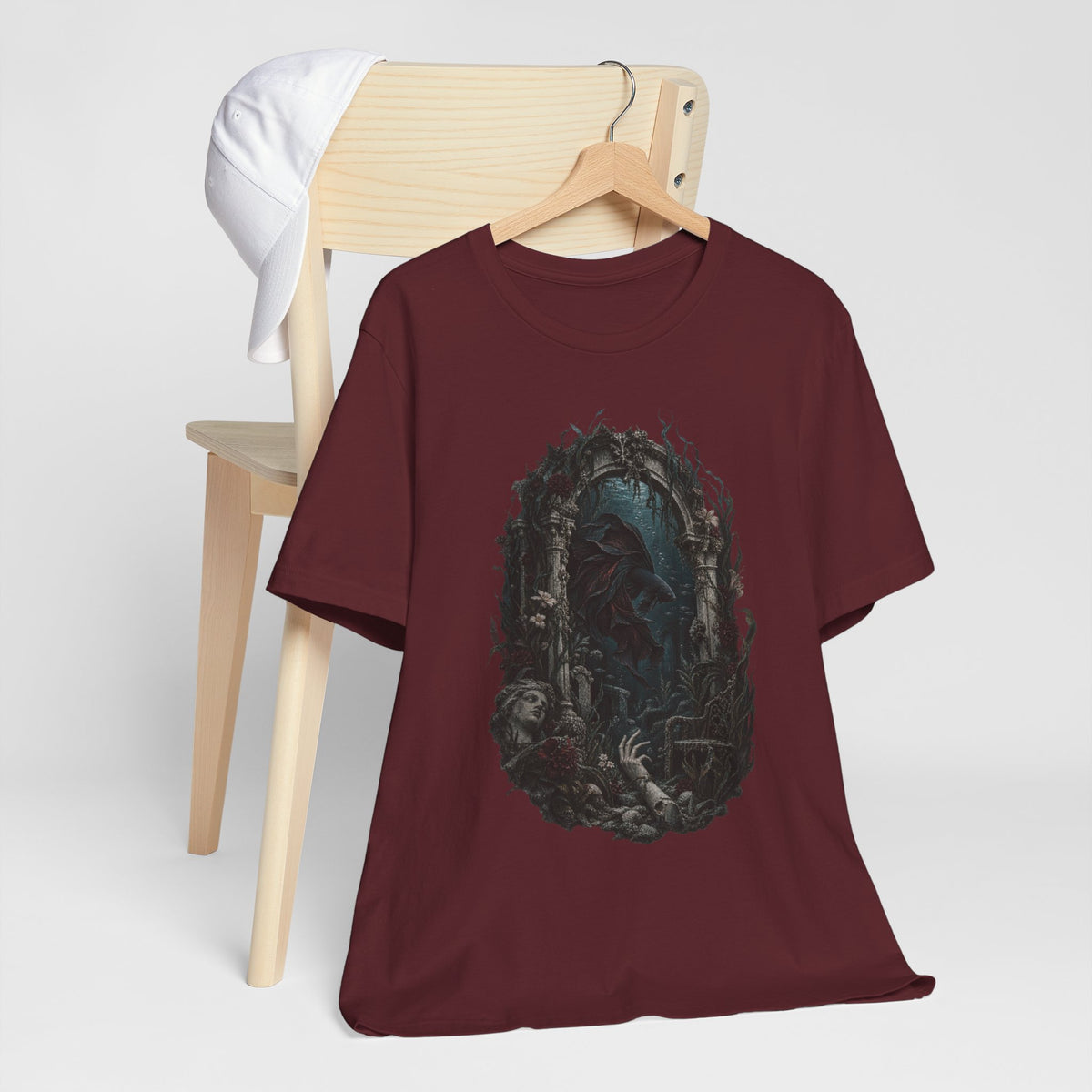 Gothic Fish T-Shirt — Underwater Ruins & Broken Statue