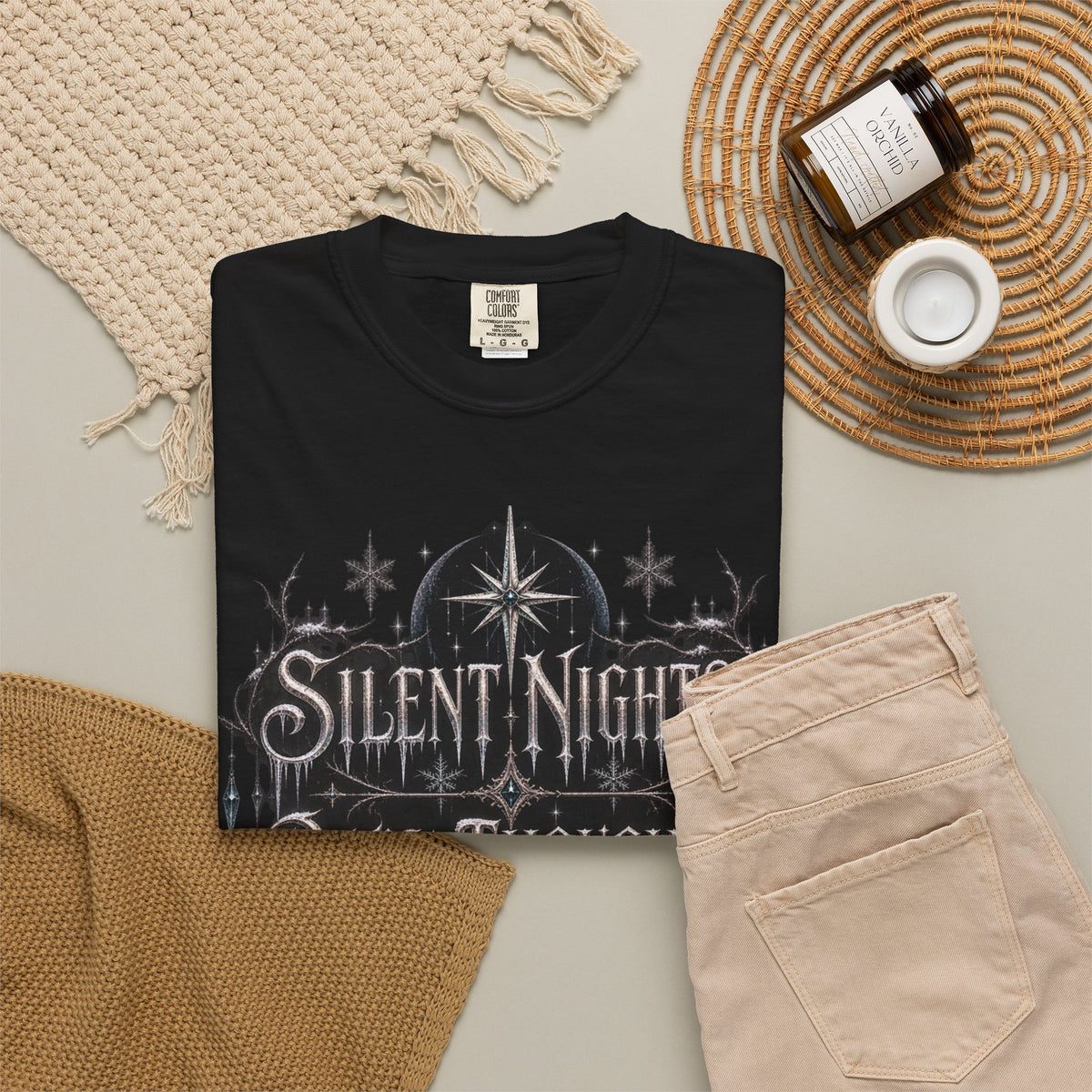 "Silent Nights, Dark Thoughts, Colder Hearts” T-Shirt — Gothic Holiday Graphic