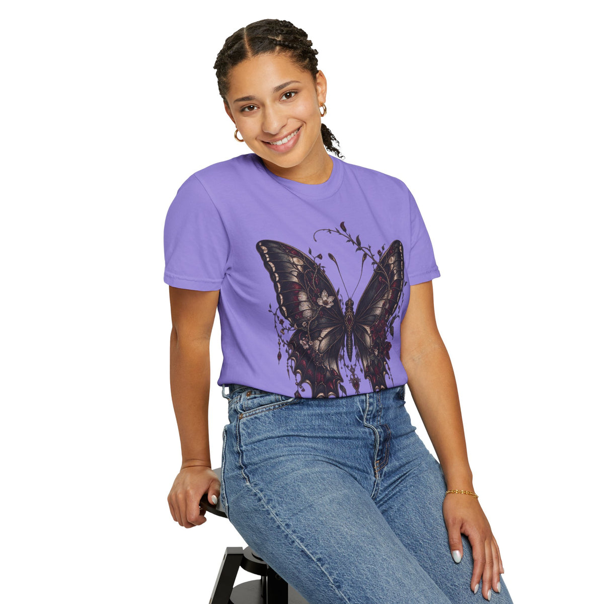 Gothic Dark Butterfly T‑Shirt — Vintage Floral Moth Graphic
