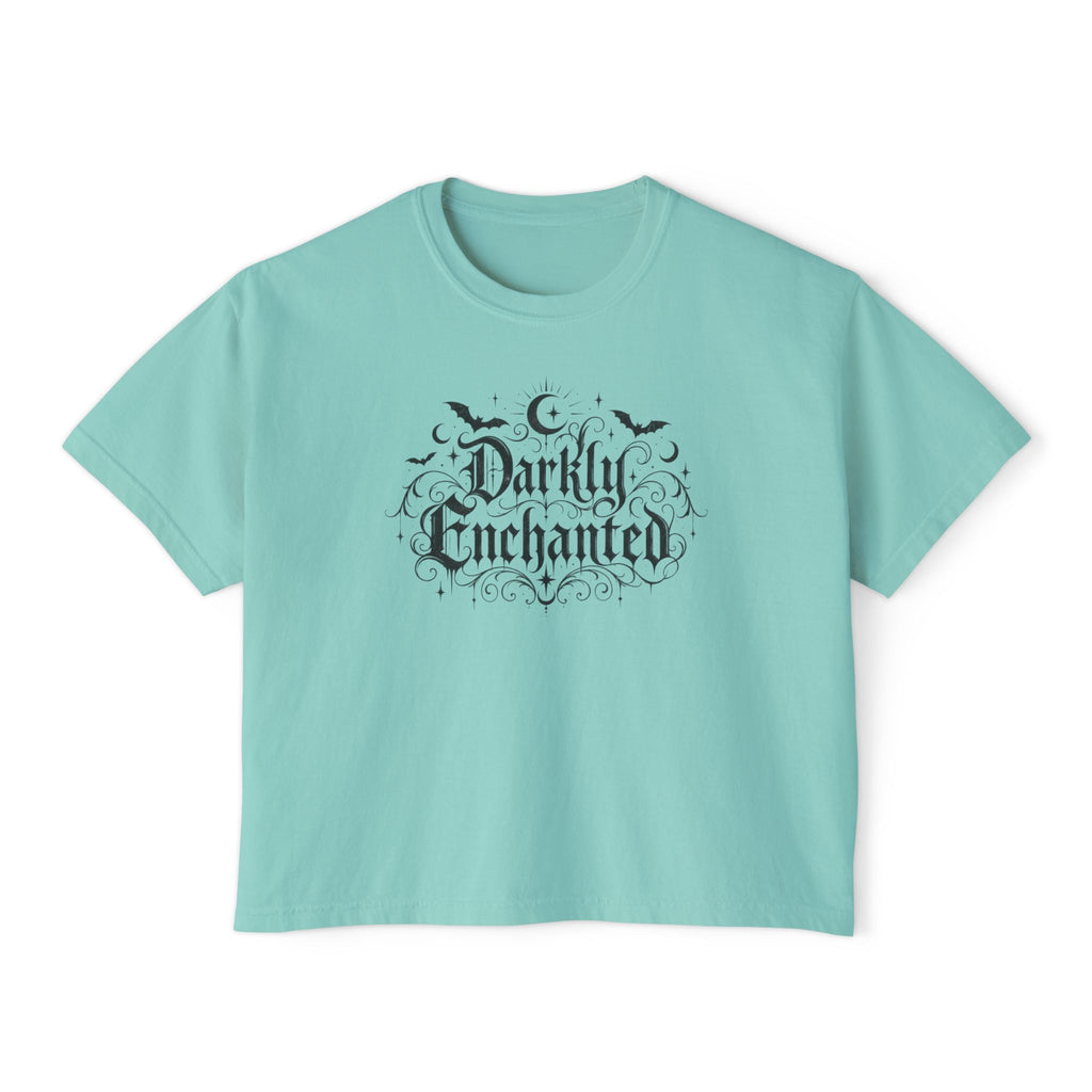 Darkly Enchanted Women's Boxy Tee — Gothic Moon & Bats Graphic
