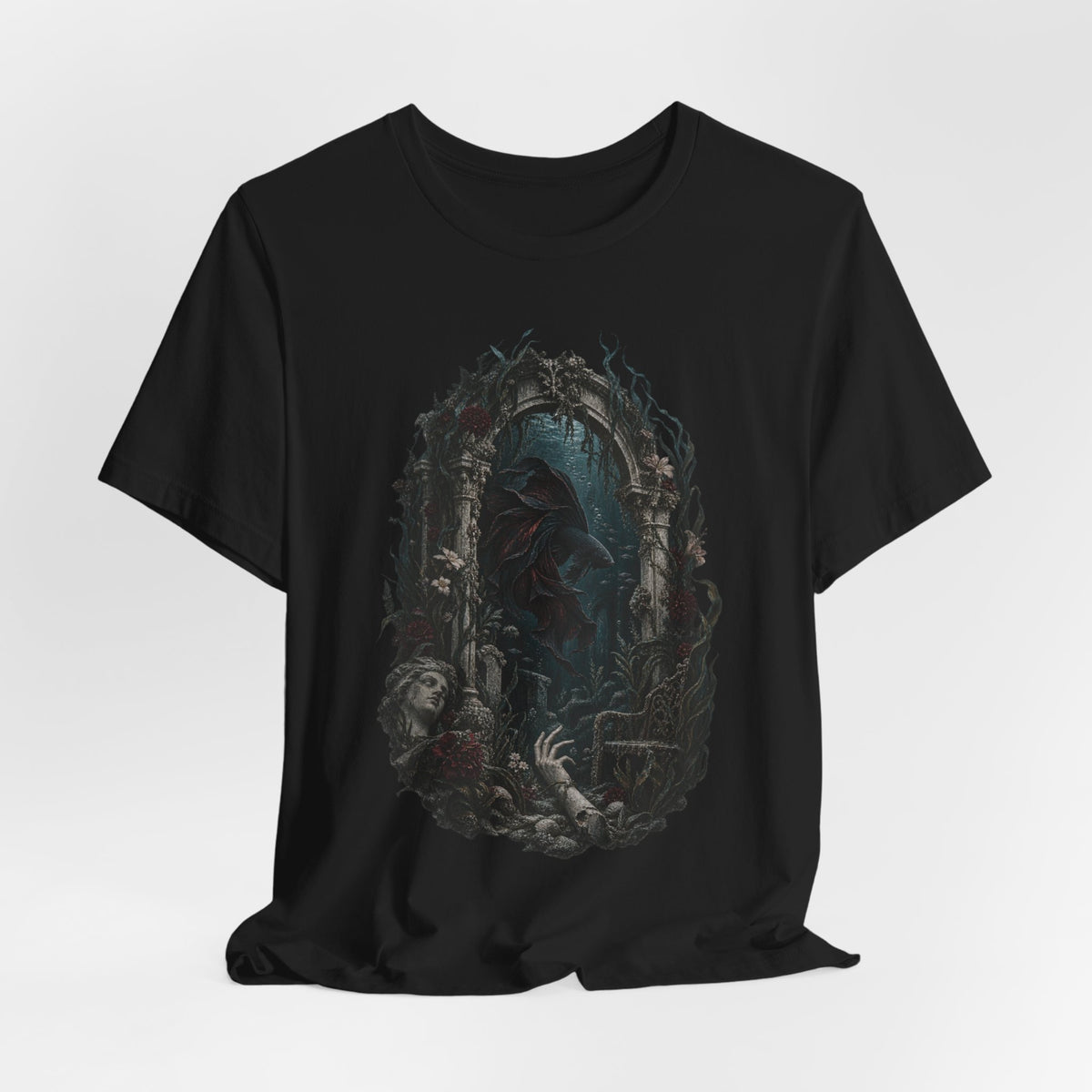 Gothic Fish T-Shirt — Underwater Ruins & Broken Statue
