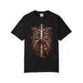 Anatomical Ribcage Tee with Autumn Leaves — Distressed Skeleton Chest Graphic T-Shirt