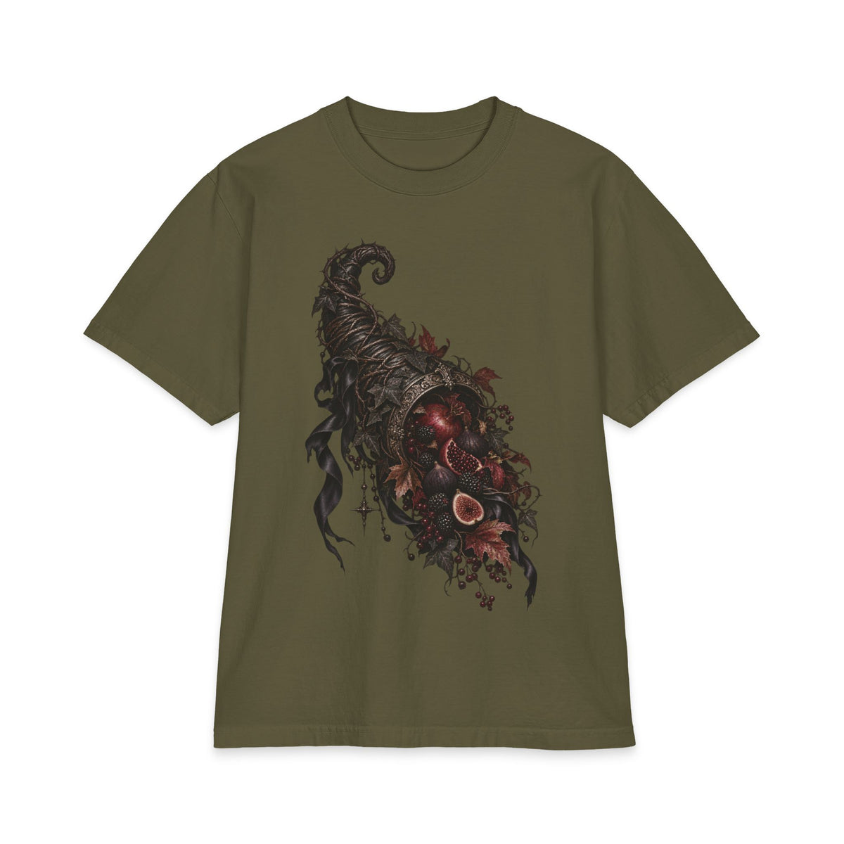 Dark Floral Cornucopia T-Shirt — Gothic Harvest Graphic Tee