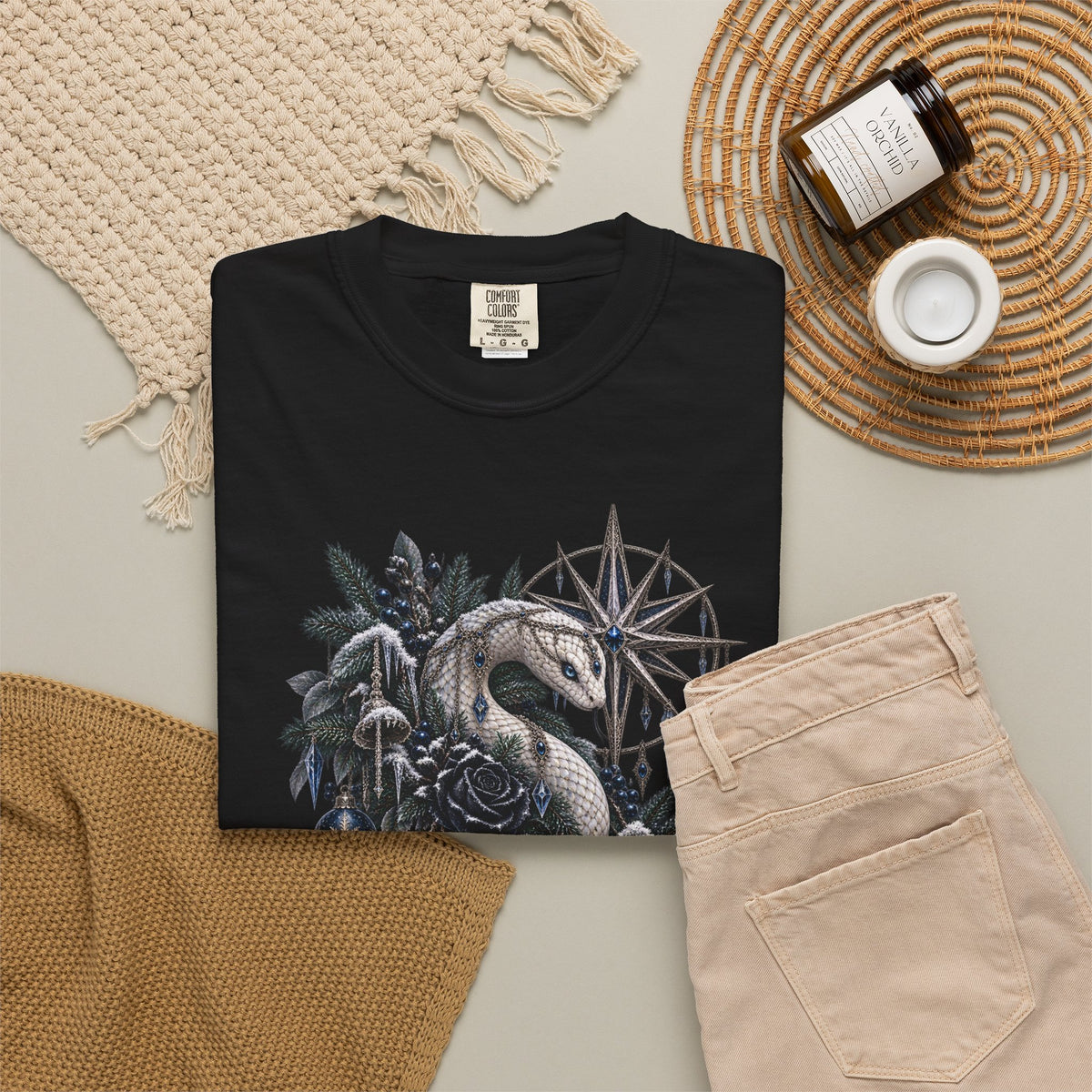 Christmas Serpent T-Shirt — Gothic Holiday Botanical Tee