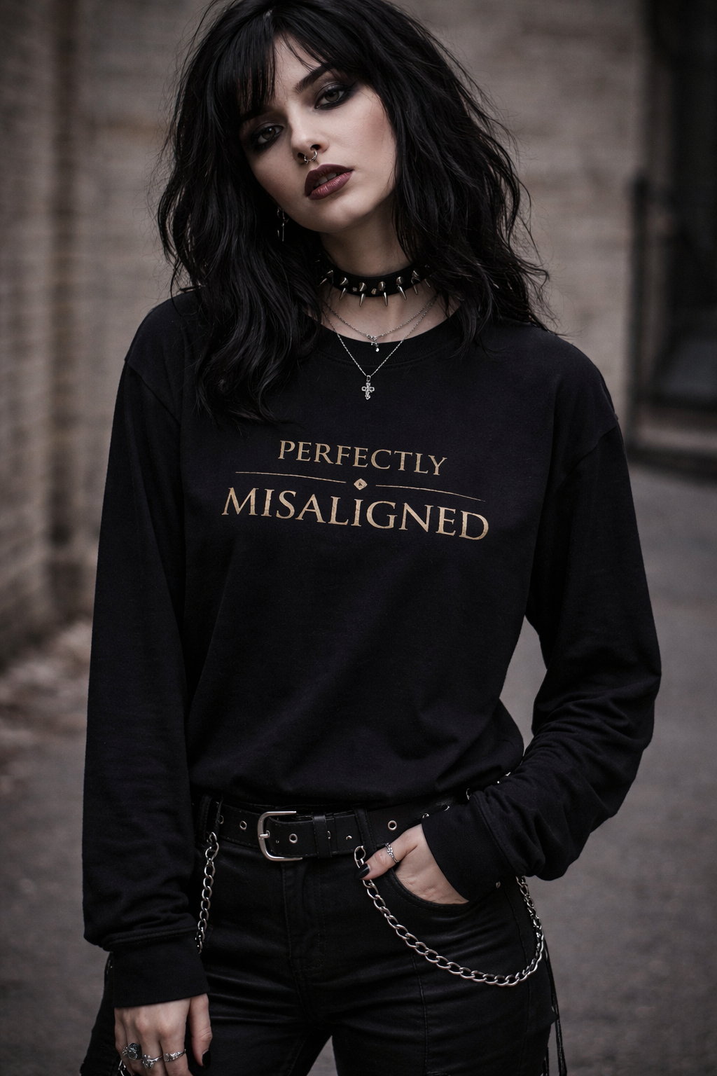 Perfectly Misaligned Long-Sleeve T-Shirt — Minimal Typography