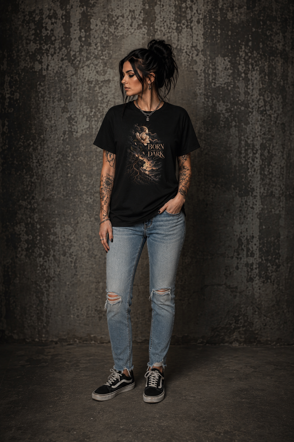 Born Dark Angel T-Shirt — Gothic Celestial Graphic