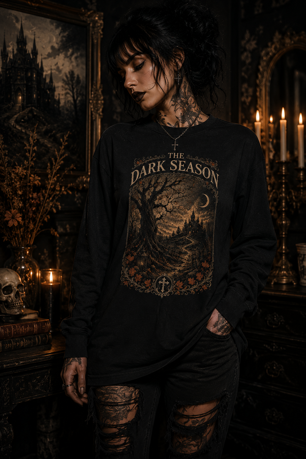 The Dark Season Long-Sleeve T-Shirt — Gothic Halloween Graphic