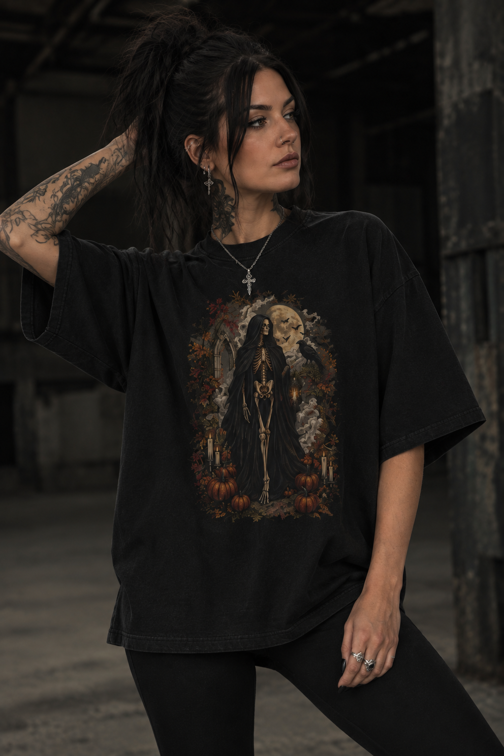 Grim Reaper Halloween T-Shirt — Gothic Pumpkin & Moon Tee