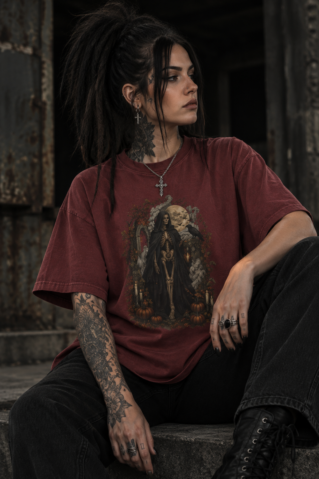 Grim Reaper Halloween T-Shirt — Gothic Pumpkin & Moon Tee