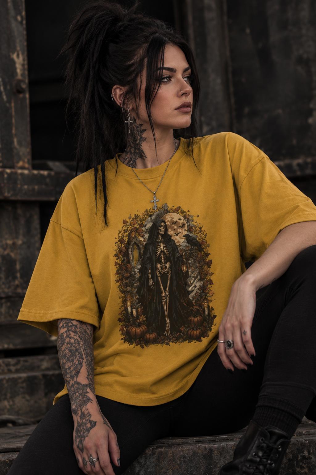 Grim Reaper Halloween T-Shirt — Gothic Pumpkin & Moon Tee