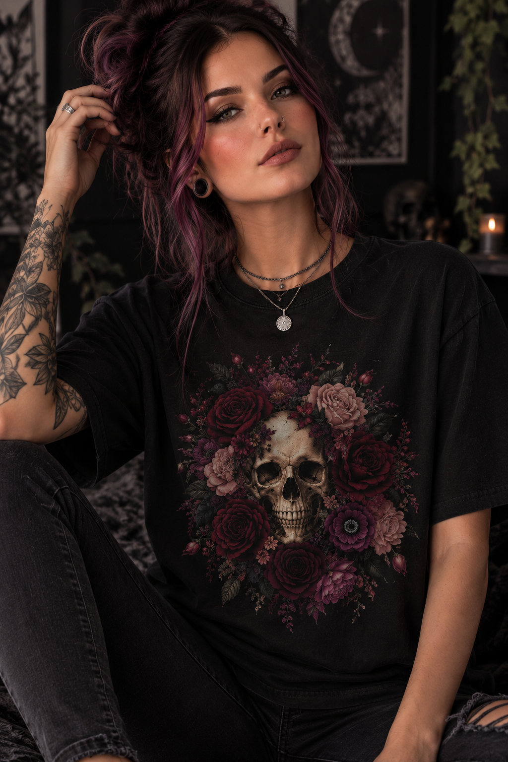 Skull & Rose T-Shirt — Gothic Floral Graphic