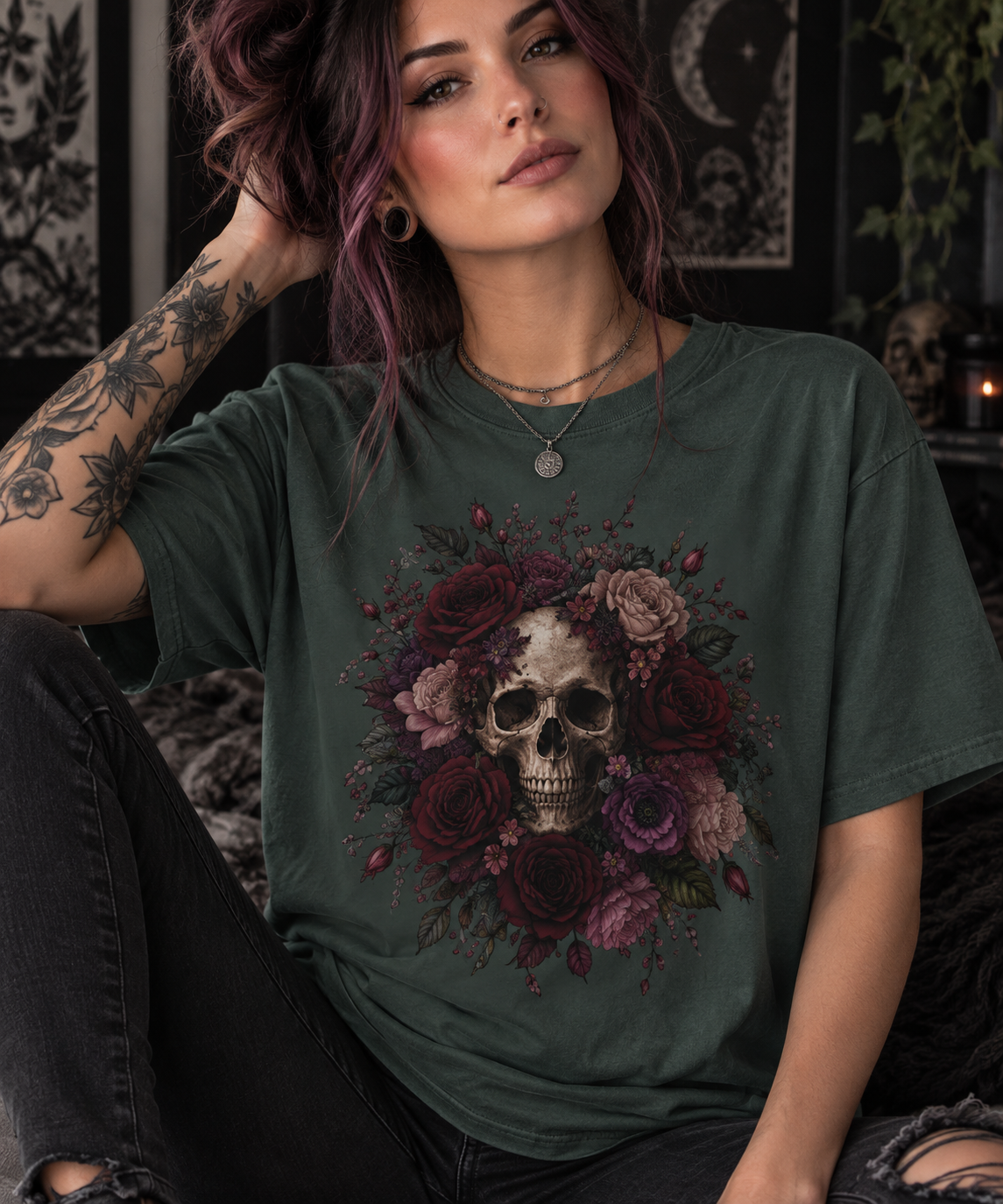 Skull & Rose T-Shirt — Gothic Floral Graphic