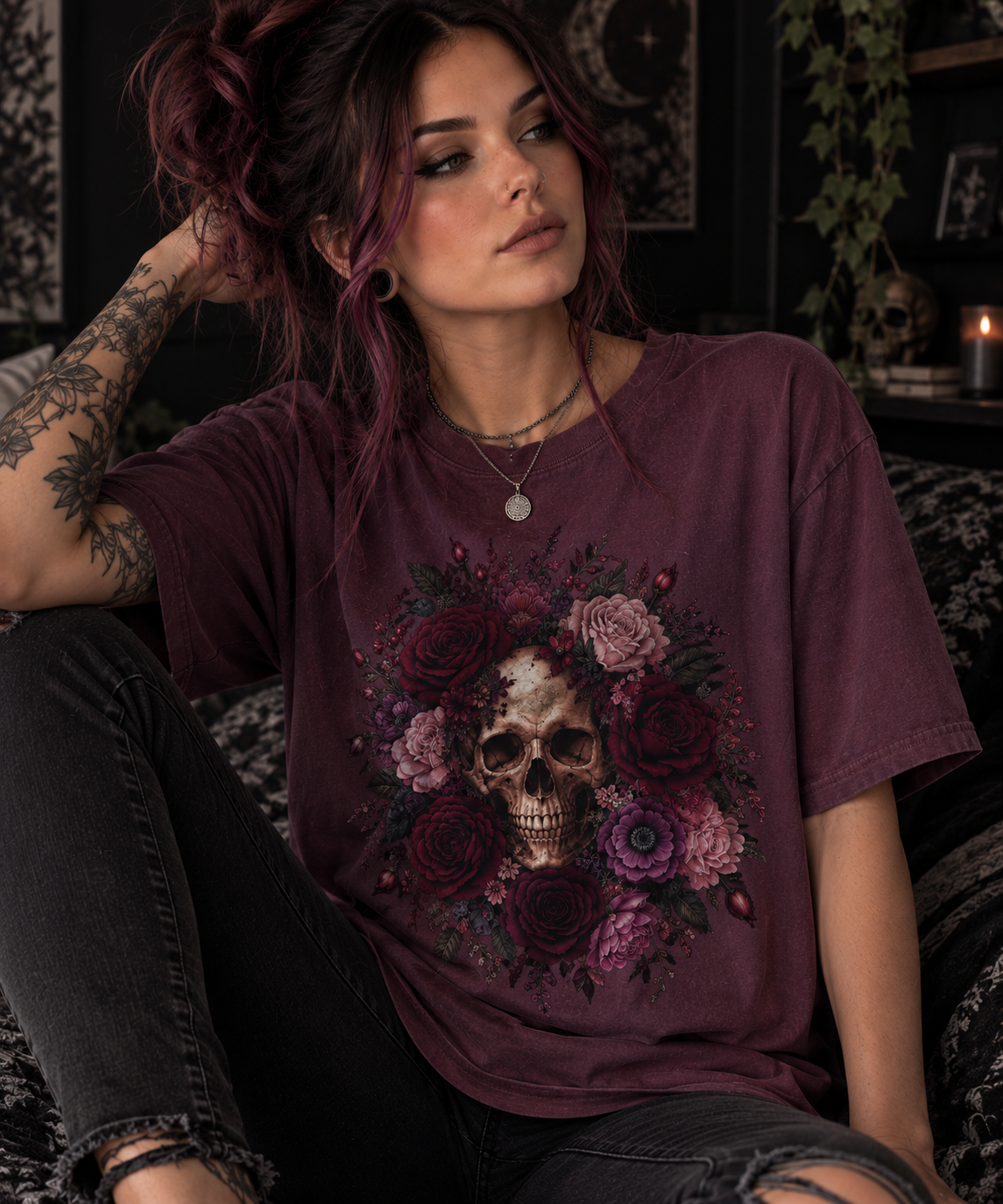 Skull & Rose T-Shirt — Gothic Floral Graphic