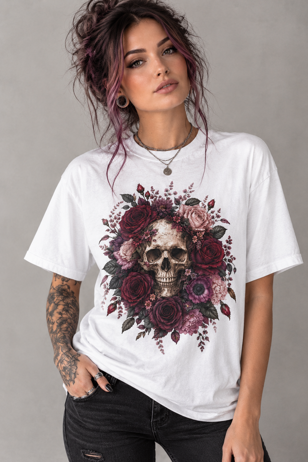 Skull & Rose T-Shirt — Gothic Floral Graphic