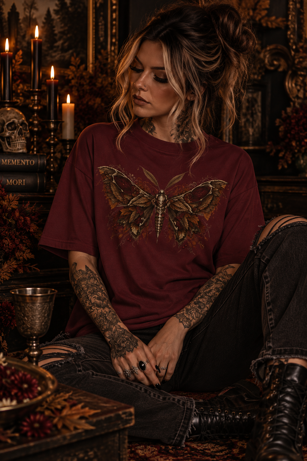 The Feast Moth T-Shirt — Gothic Thanksgiving Graphic Tee