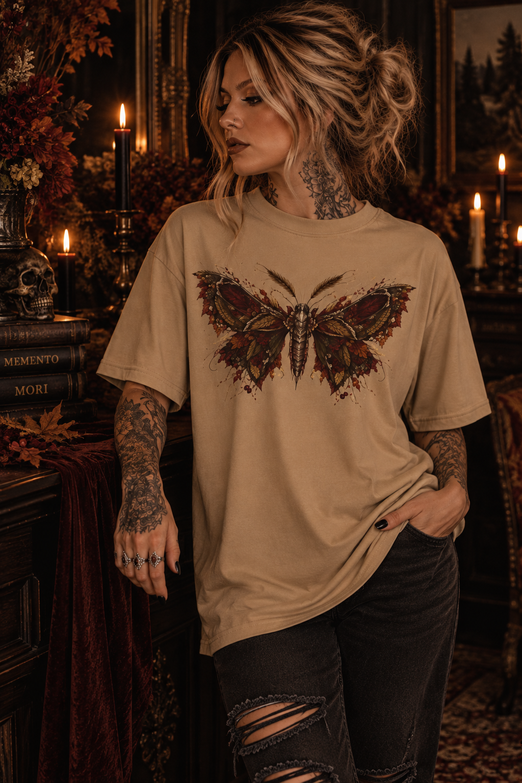 The Feast Moth T-Shirt — Gothic Thanksgiving Graphic Tee