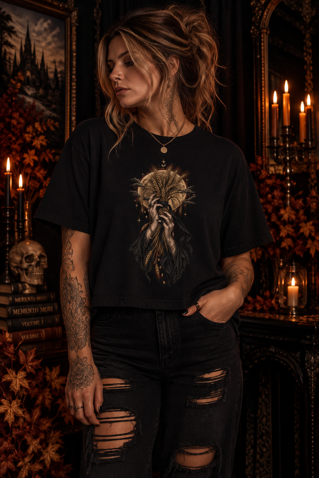 Women's Boxy Tee — Mystical Floral Skull Graphic Shirt