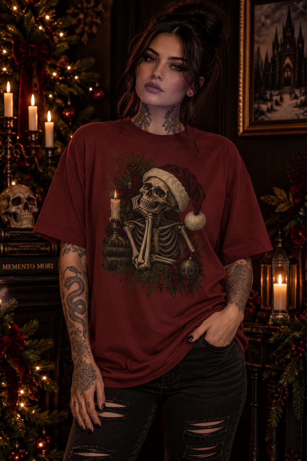 Skeleton Santa Tee — Gothic Christmas Skull T-Shirt