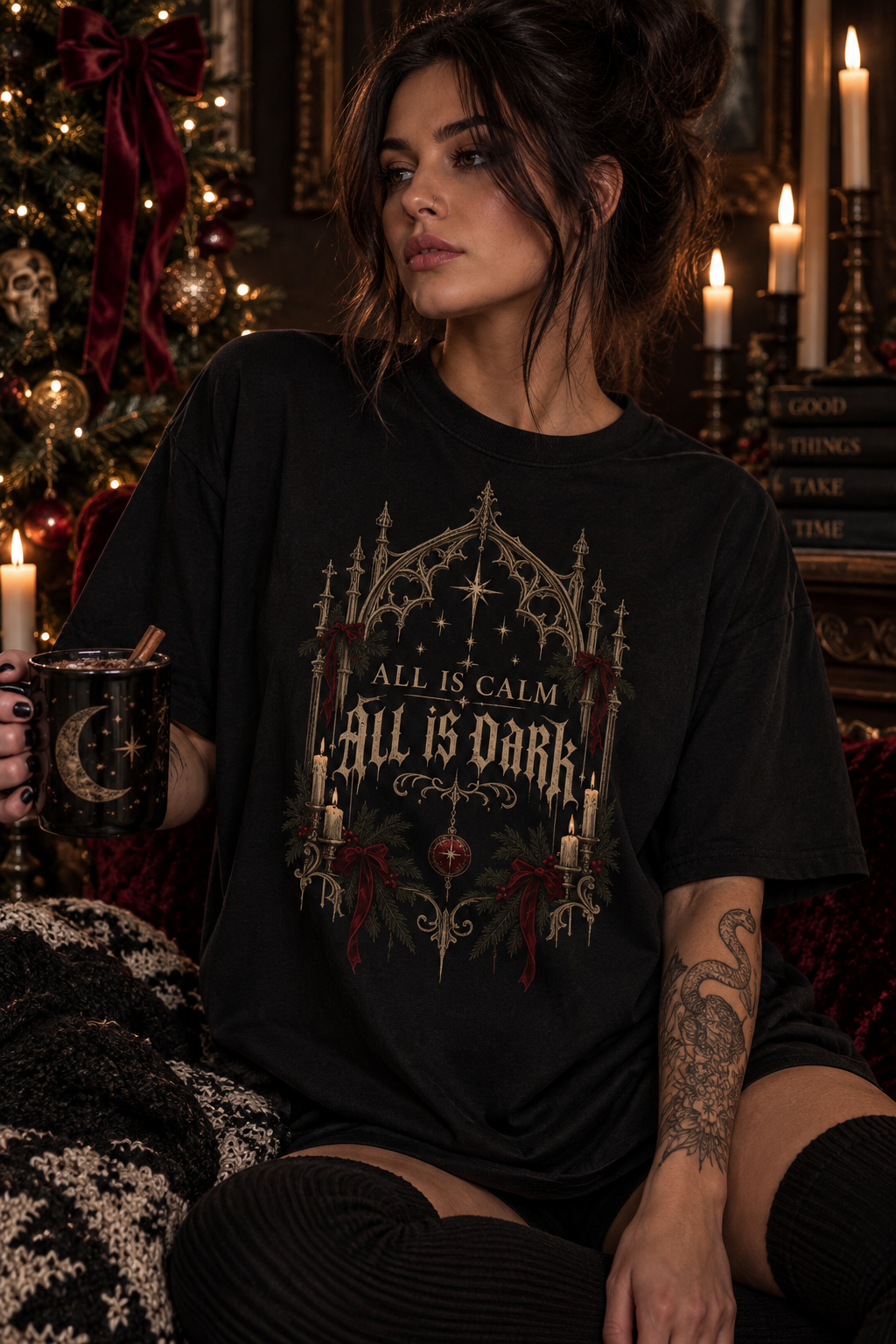 Gothic 'All Is Calm, All Is Dark' Graphic T-Shirt