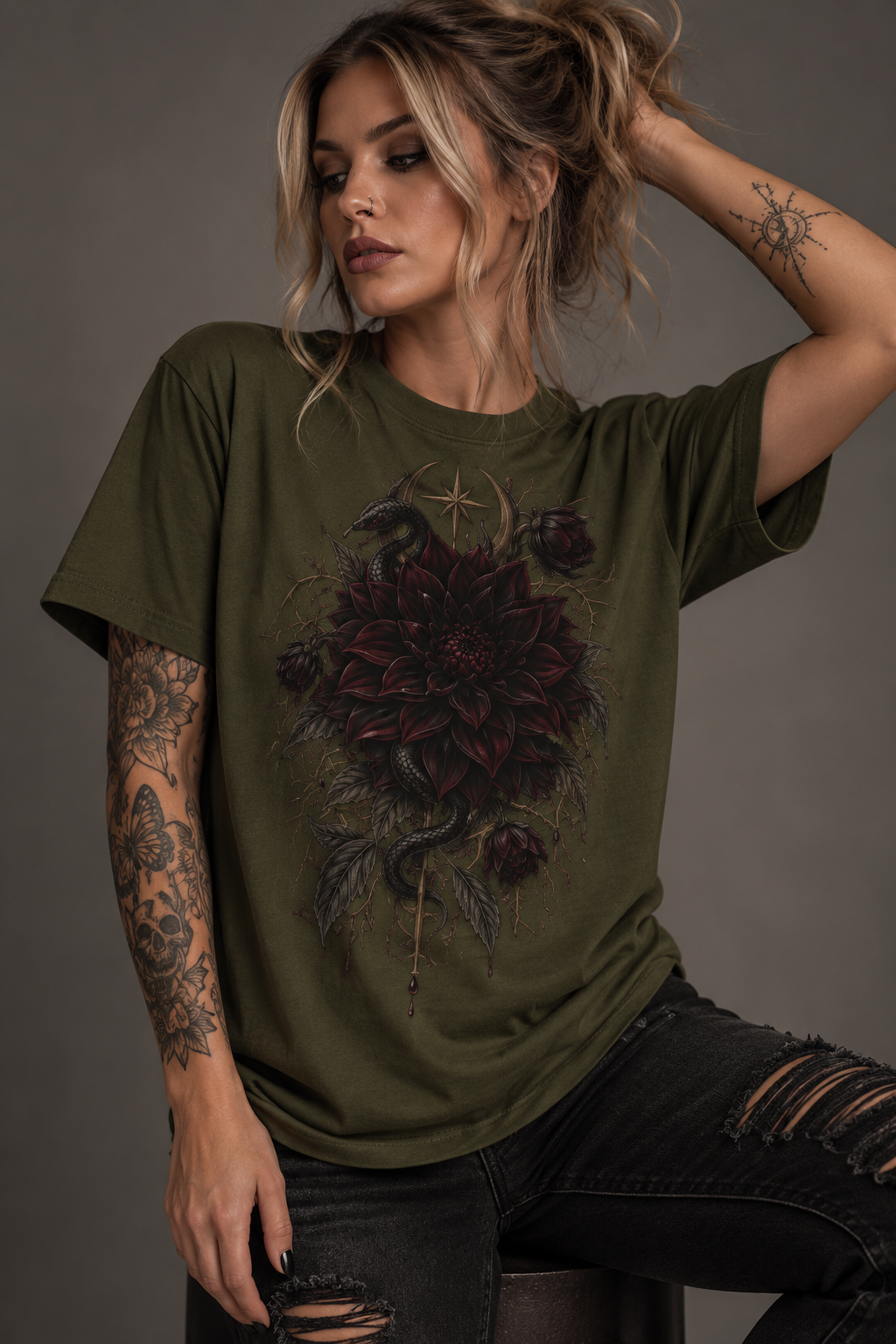 Dark Floral T-Shirt — Gothic Dahlia Graphic Tee