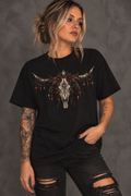 Western Skull Christmas T-Shirt — Boho Longhorn Design