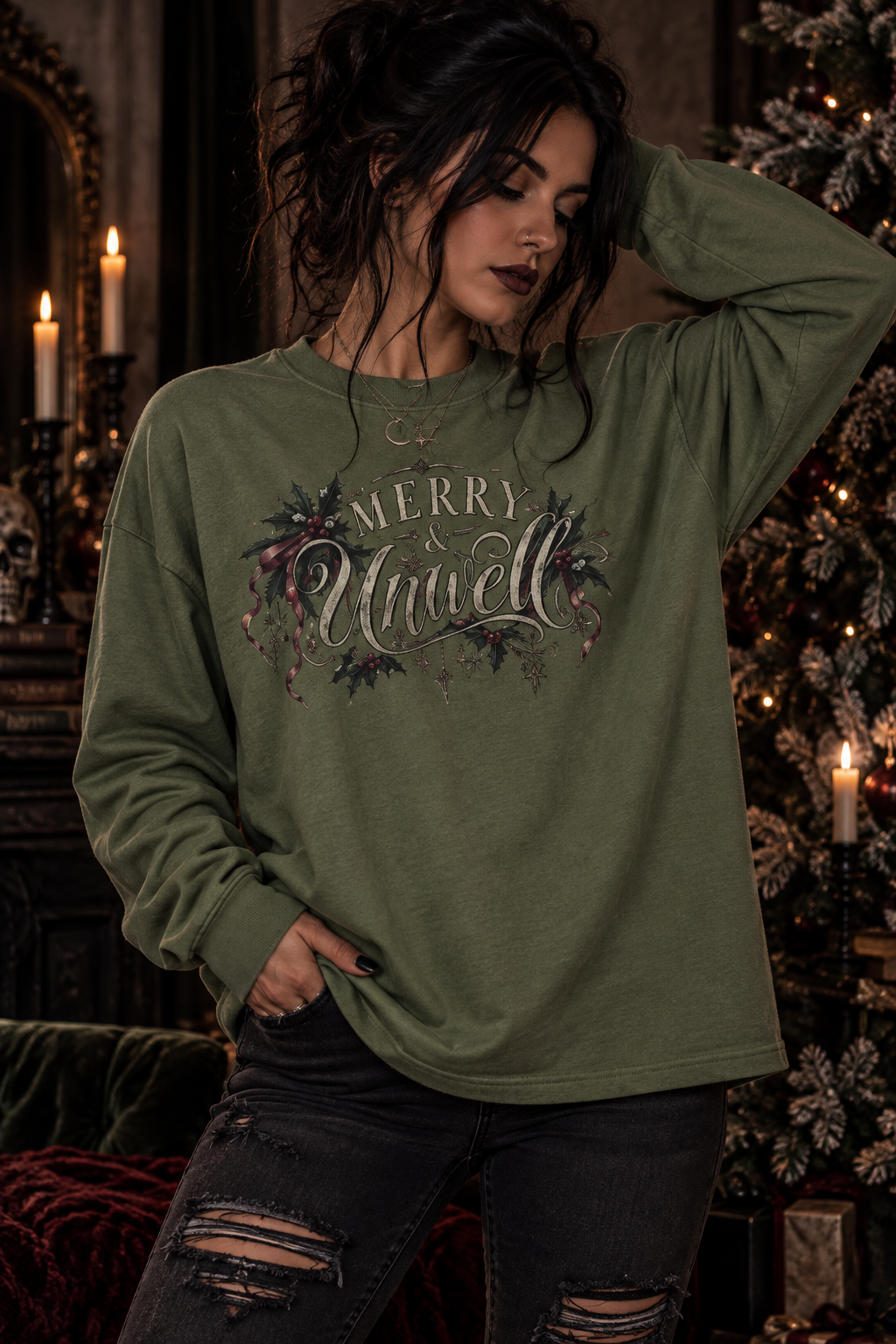 Merry & Bright Long Sleeve Tee — Vintage Holiday Christmas Shirt