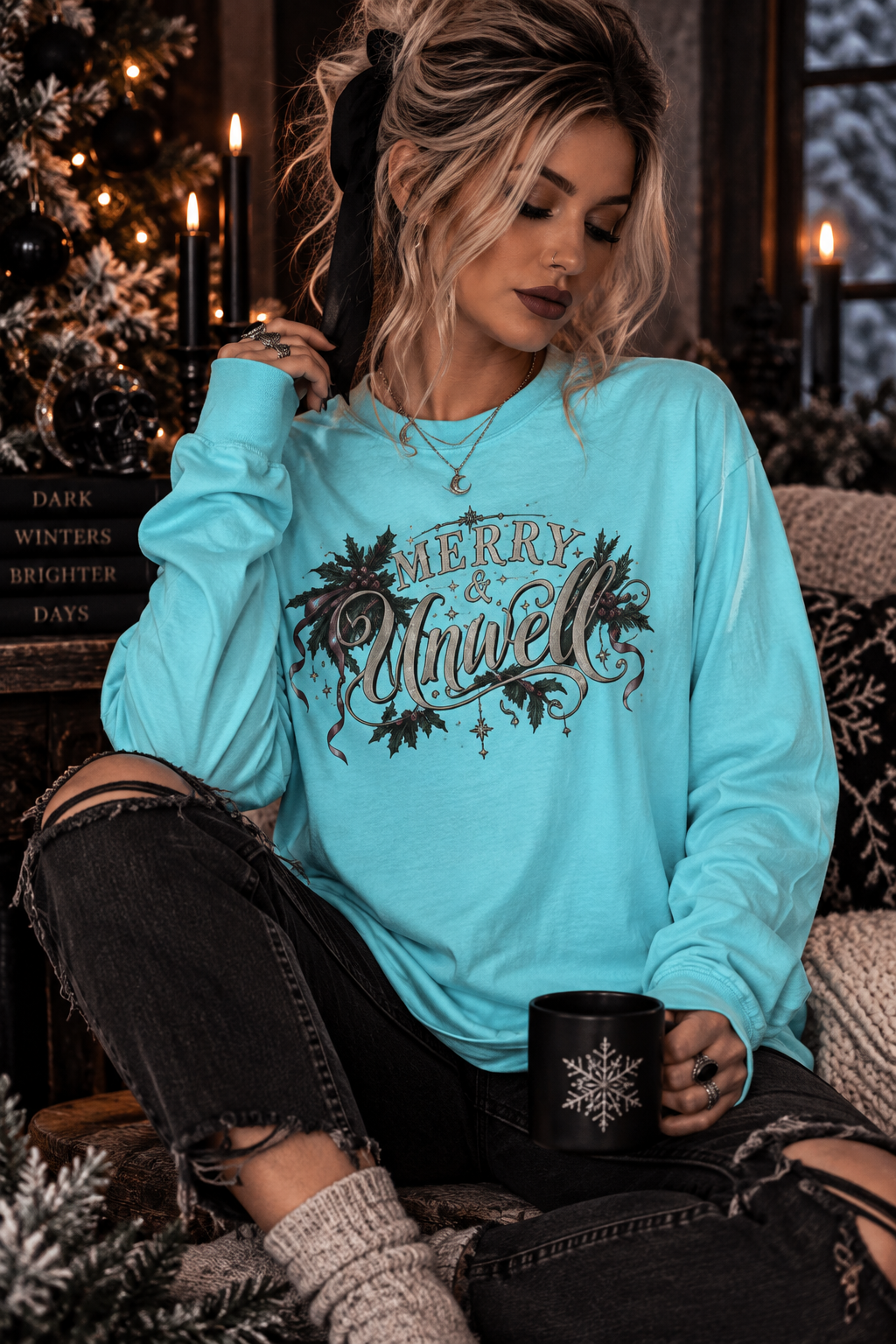 Merry & Bright Long Sleeve Tee — Vintage Holiday Christmas Shirt