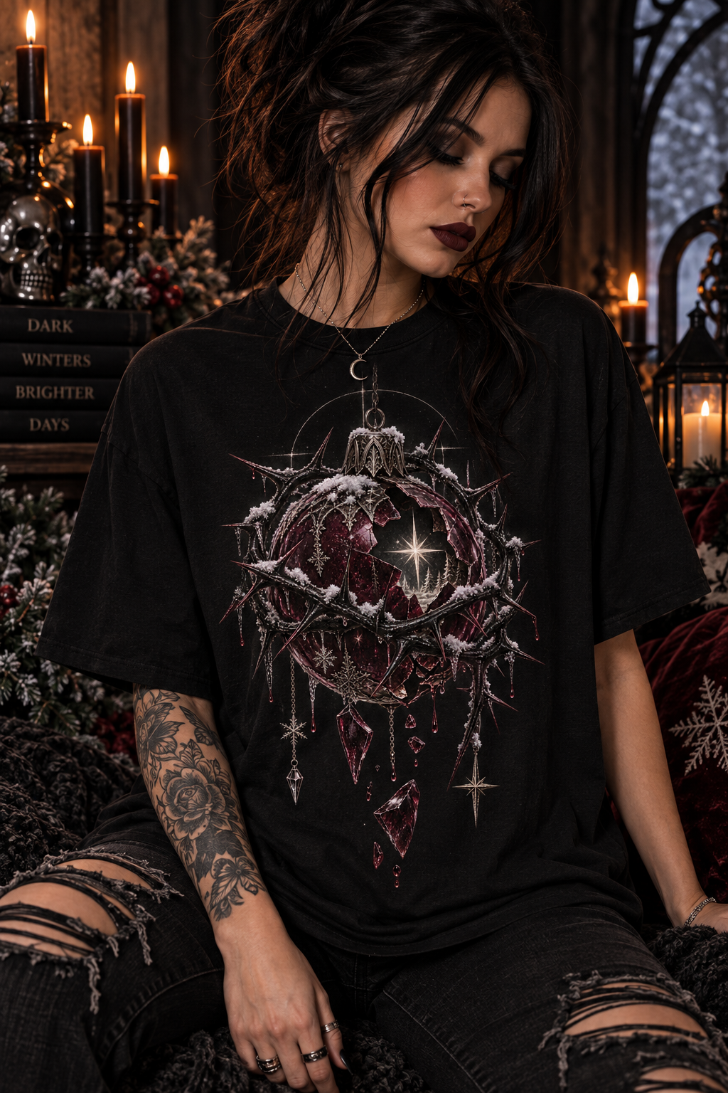 Dark Christmas Ornament T-Shirt — Gothic Crystal Holiday Graphic
