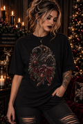 Black Swan Holiday T-Shirt — Gothic Swan with Red Bow & Ornaments